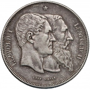 Belgium, Leopold II, 5 francs 1880 - 50th anniversary of Independence
