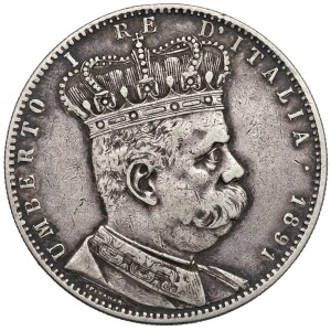 Italian Eritrea, Umberto I, 5 lire = Thaler 1891 - rare