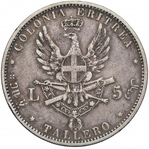 Erytrea włoska, Humbert I, 5 lirów = Talar 1891 - rzadkie