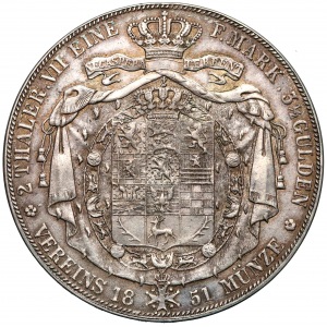 Niemcy, Braunschweig, 2 talary = 3 i 1/2 guldena 1851 B
