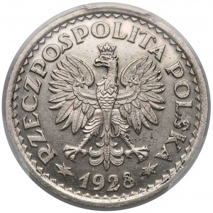 PRÓBA 1 złoty 1928 - bez napisu PRÓBA, wieniec z kłosów (nakład 15 sztuk)