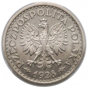 PRÓBA 1 złoty 1928 - bez napisu PRÓBA, wieniec liściasty (nakład 30 sztuk)