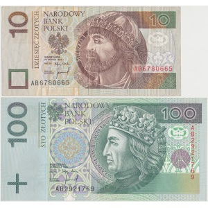 Zestaw 10 i 100 złotych 1994 - AB