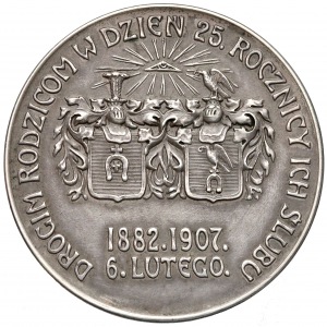 1907r. Medal SREBRO Augustowi i Idalii Czerwińskim w 25. rocznicę ślubu (Raszka) - rzadki