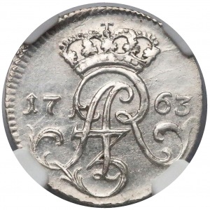 August III Sas, Trojak Elbląg 1763 FLS - czyste srebro