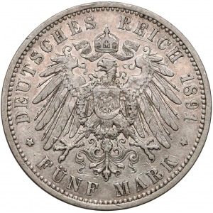 Niemcy, Hessen-Darmstadt, 5 marek 1891 - A - rzadkie