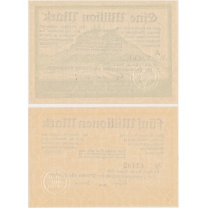 Prowincja Górnośląska, Racibórz (Ratibor), 1 i 5 mln mk 1923 zestaw (2szt)