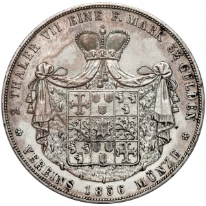 Niemcy, Waldeck und Pyrmont, 2 talary = 3 i 1/2 guldena 1856-A - rzadkie