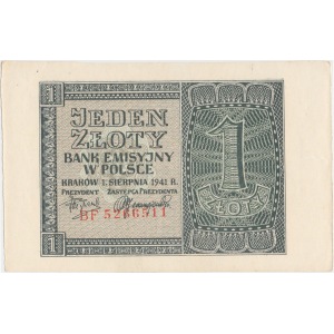 1 złoty 1941 - BF - przesunięcie serii i numeru