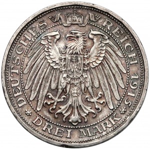Niemcy, Preussen, 3 marki 1915-A - przyłączenie Mansfeld do Prus - rzadkie