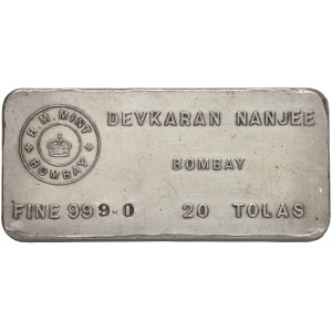 Indien, Mumbai, Devkaran Nanjee, 20 Tolas Fine 999 (H.M.Mint Bombay)