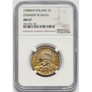 2 złote 1998 Zygmunt III Waza - NGC MS67