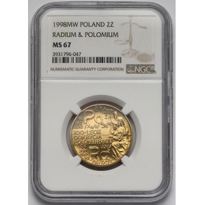 2 złote 1998 100-lecie Odkrycia Polonu i Radu - NGC MS67