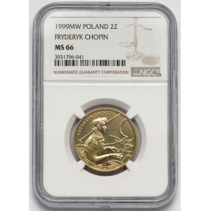 2 złote 1999 Fryderyk Chopin - 150. rocznica Śmierci - NGC MS66