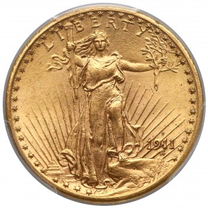 USA, 20 dolarów 1911-D - Saint-Gaudens - Double Eagle - PCGS MS64