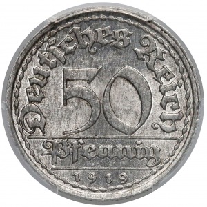 Niemcy, Weimar, 50 pfennigów 1919-E - PCGS MS65