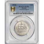 Żaglowiec 5 złotych 1936 - PCGS AU58