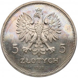 GŁĘBOKI Sztandar 5 złotych 1930 - stempel LUSTRZANY - rzadkość