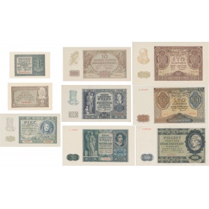 Komplet nominałowy 1 - 500 złotych 1940-1941 (9szt)