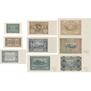 Komplet nominałowy 1 - 500 złotych 1940-1941 (9szt)