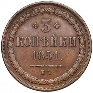 3 kopiejki Warszawa 1851 BM - rzadkie i ładne