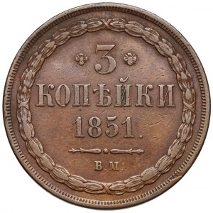 3 kopiejki Warszawa 1851 BM - rzadkie i ładne