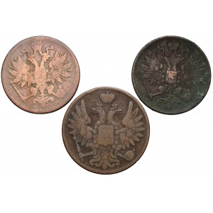 3 kopiejki 1860, 1863 i b.rzadkie 5 kopiejek 1856, Warszawa (3szt)