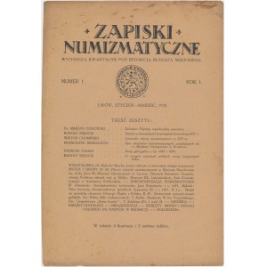 Zapiski numizmatyczne Nr 1/1925 i 2x okładka od Tom II, Lwów