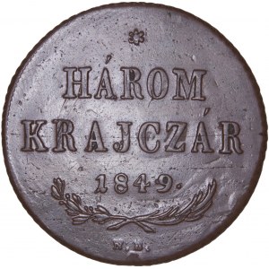 Hungary - War of Independence – Revolution 1848-49 - Ferdinand I. (1835-1848) 3 Kreuzer 1849 NB