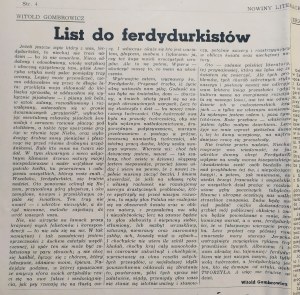 Nowiny Literackie 27 IV 1947 • Gombrowicz - List do ferdydurkistów