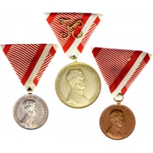 Austria - Hungary Lot of 3 Medals for Bravery fortitvdini 1st - 2nd - 3rd Class 1917 - 1918