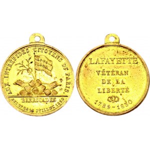 France Brass Medal The Three Glorious Lafayette 1830