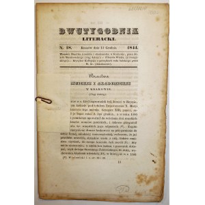 DWUTYGODNIK LITERACKI nr 18 z dnia 15 grudnia 1844r., KRAKÓW