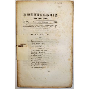 DWUTYGODNIK LITERACKI nr 20 z dnia 15 stycznia 1845r., KRAKÓW