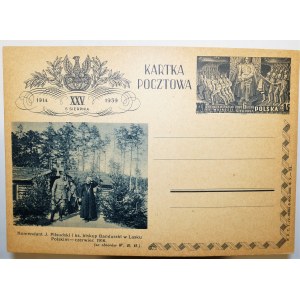 [PIŁSUDSKI i LEGIONY] Komendant Józef Piłsudski i ks. biskup Bandurski w Lasku Polskim - czerwiec 1916, karta pocztowa