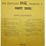 PRZEGLĄD POZNAŃSKI, pismo sześciotygodniowe, rok trzynasty, półrocze I, poszyt trzeci, Poznań 1857
