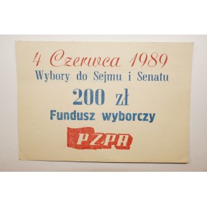 [CEGIEŁKA] Fundusz wyborczy PZPR na wybory do Sejmu i Senatu 4 czerwca 1989, nominał 200zł