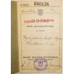 [KSIĄŻECZKA OSZCZĘNOŚCIOWA] Bank Miasta Poznania 1930-1939, liczne wpisy, wyciąg ze statutu