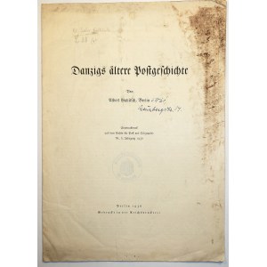 [POCZTA W GDAŃSKU] GALLITSCH Albert - Danzigs älterer Postgeschichte / Historia poczty Gdańska, Berlin 1936
