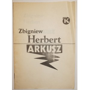 [BIBUŁA] HERBERT Zbigniew - Arkusz, wydawnictwo KRĄG, Warszawa 1984