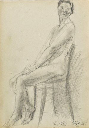 Kasper POCHWALSKI (1899-1971), Siedząca naga kobieta na krześle, 1953