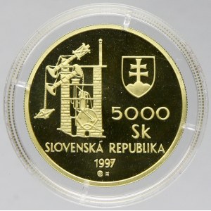 5000 Sk 1997 Banská Štiavnica, plexi pouzdro, etue v papír. přebalu, certifikát