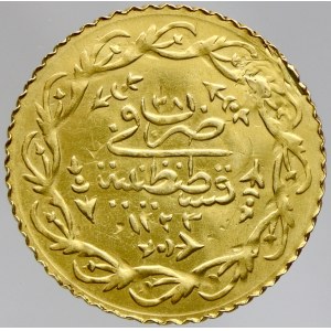 1 cedid mahmudiye 1223/28, minc. Konstantinopol (1,18 g). KM-645. Zapravená dírka?