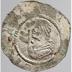 Vladislav I. (1109-17). Denár (0,72 g). Cach-556. var. 3 kuličky kolem knížete. opisy nedor.