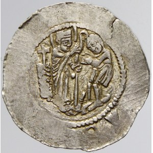 Vladislav II. (1140-74). Denár (0,79 g). Cach-587, var. všechny postavy bez svatozáře. opisy nedor.
