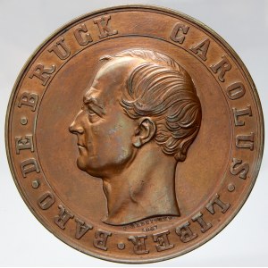 de Bruck, Karel Ludvík  (1798-1860, rakouský státník a ekonom, v letech 1855-60 ministr financí R-U). Pam. medaile 1857...