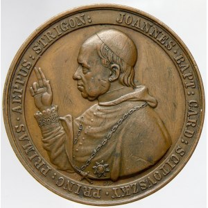 Jan Křtitel Scitovský (1849 - 66). 50 let kněžského jubilea 1859. Žehnající portrét, opis / kalich na knize...