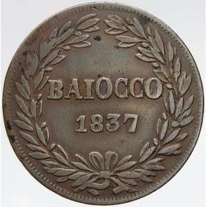 1 baiocco 1837 B, rok VII. KM-146a.  zvlněn