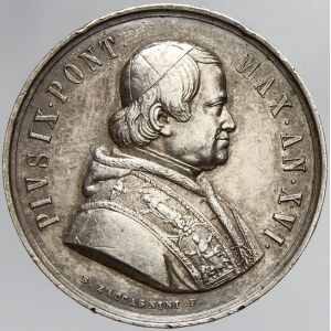 Pius IX. (1846-78). Medaile na zelený čtvrtek XVI. r. pont. (1862). Portrét, titulatura / scéna mytí nohou...