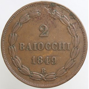2 baiocchi 1849 R, rok III.  n. ox., dr. vada mat.